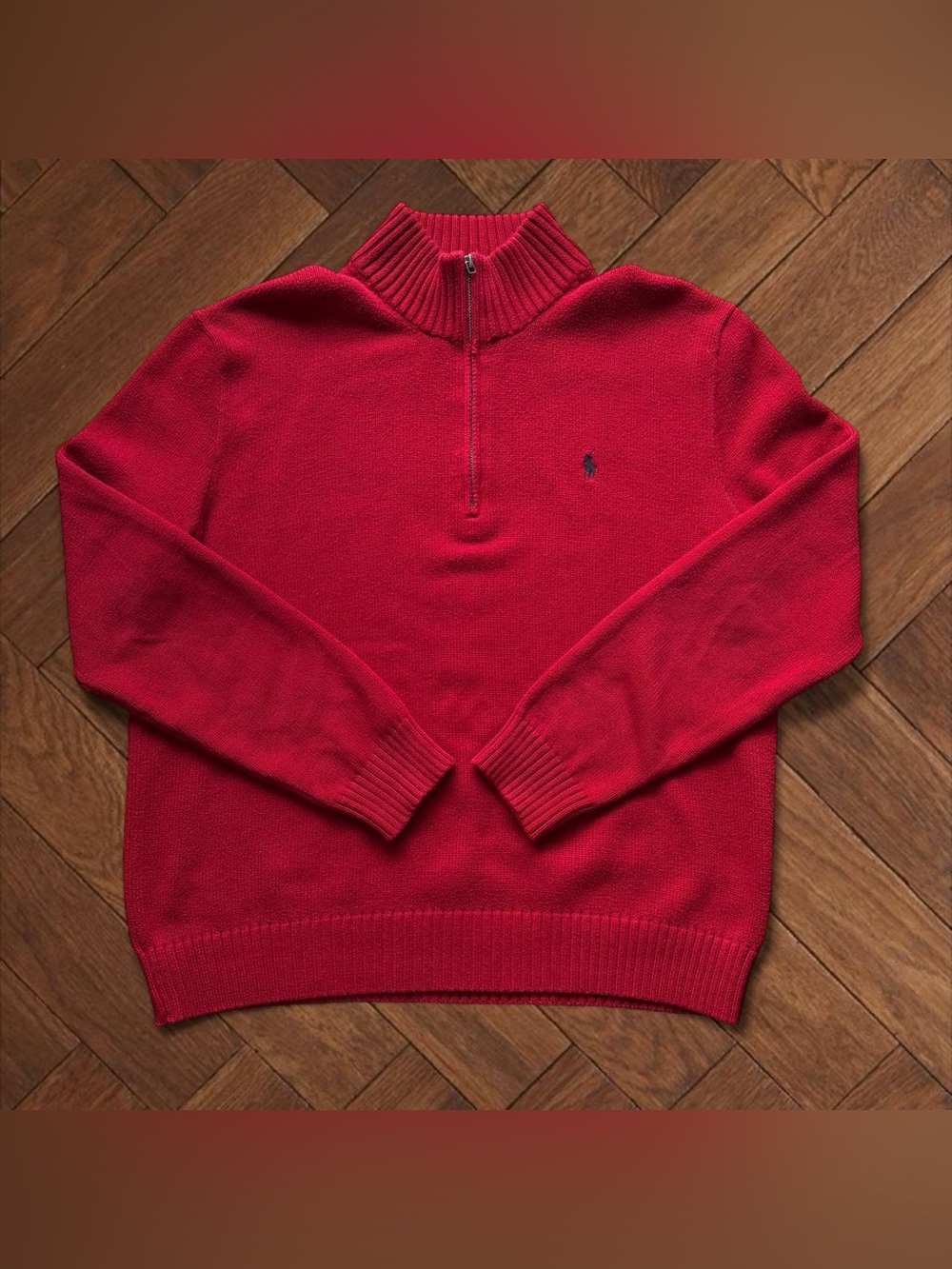 Polo Ralph Lauren Red Heavyweight Knit Quarter Zip Sweater Mens L